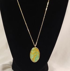Gold & Green Swirl Pendant Necklace - 18" chain